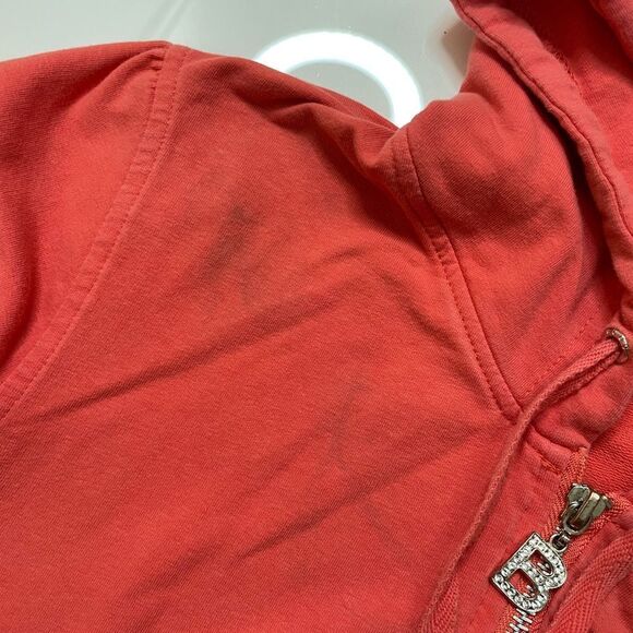BCBG Butterfly Rhinestones Full Zip Hoodie Women Small Salmon Pink Y2K - Picture 10 of 12